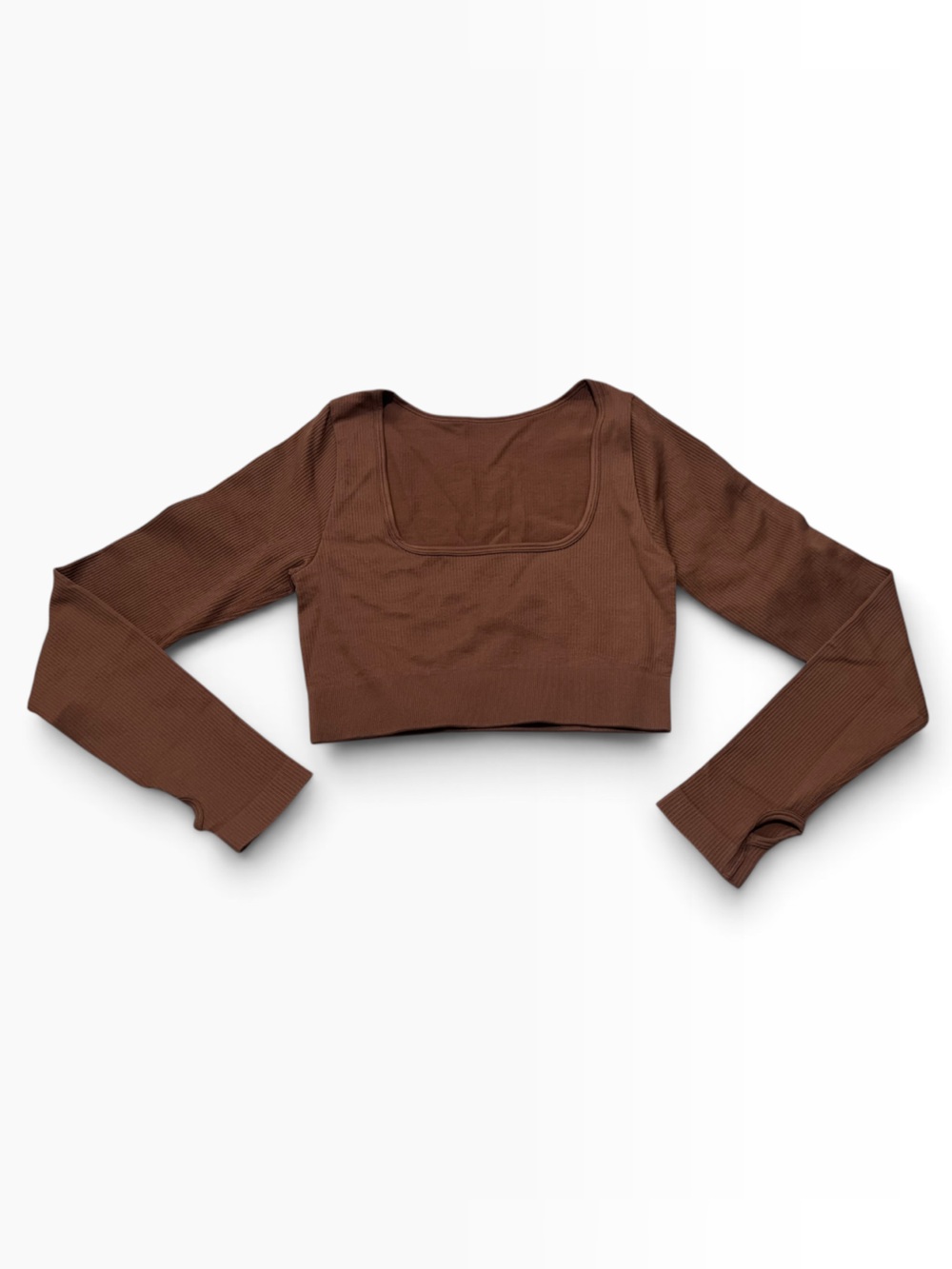 OQQ Ribbed Square Neck Long Sleeve Crop Top NWOT Size Large